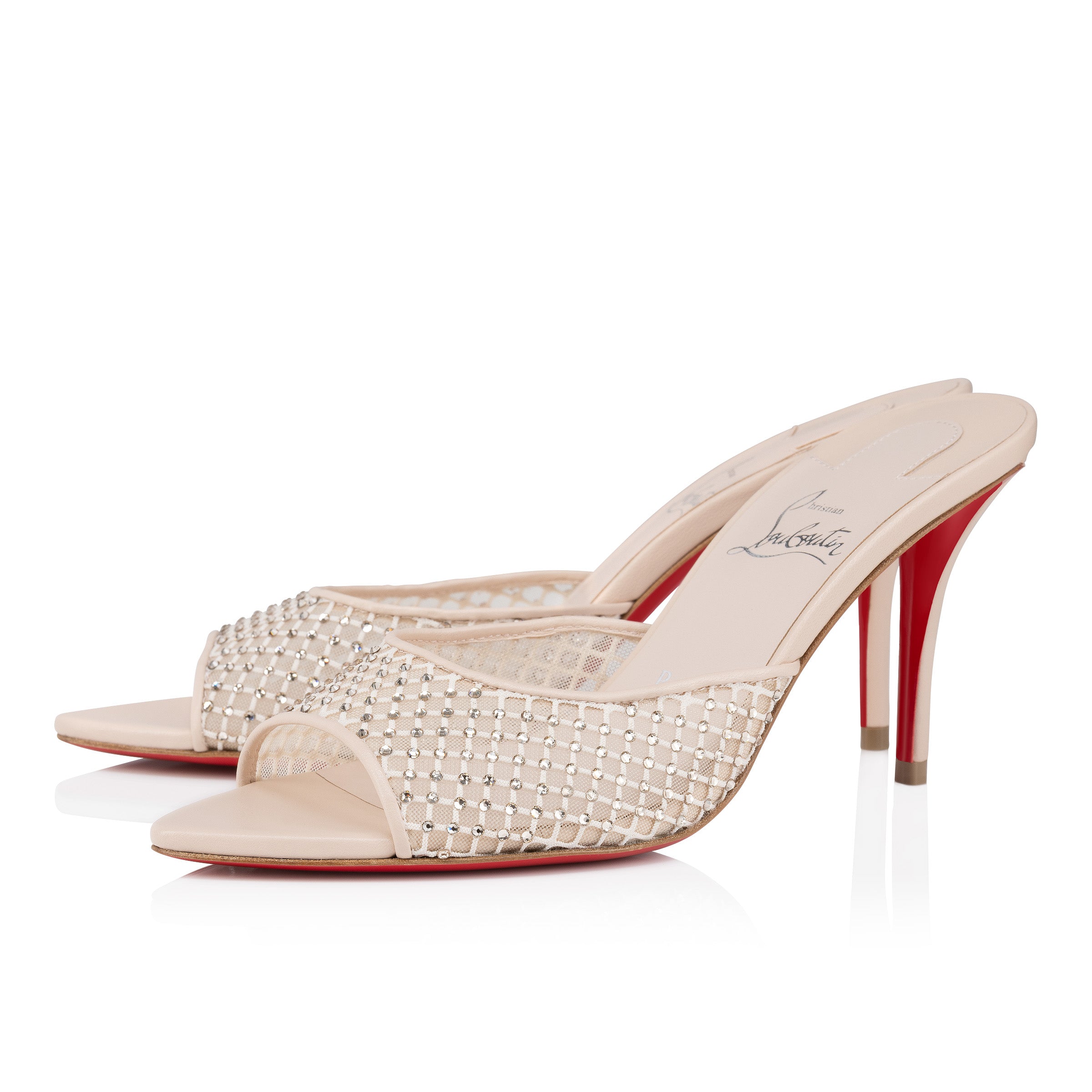 Christian Louboutin Apostropha Mule Mesh Strass Women Shoes | Color Beige